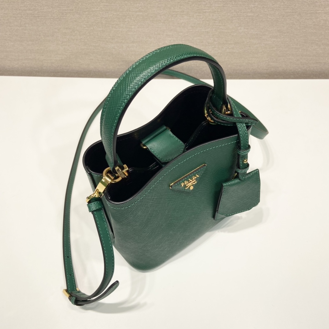 Prada Small Saffiano Leather Panier Bag Mango Green/Black 1BA217